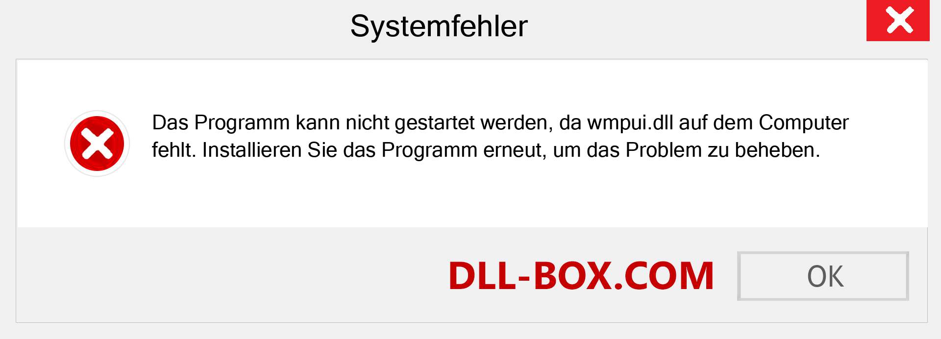 wmpui.dll-Datei fehlt?. Download für Windows 7, 8, 10 - Fix wmpui dll Missing Error unter Windows, Fotos, Bildern